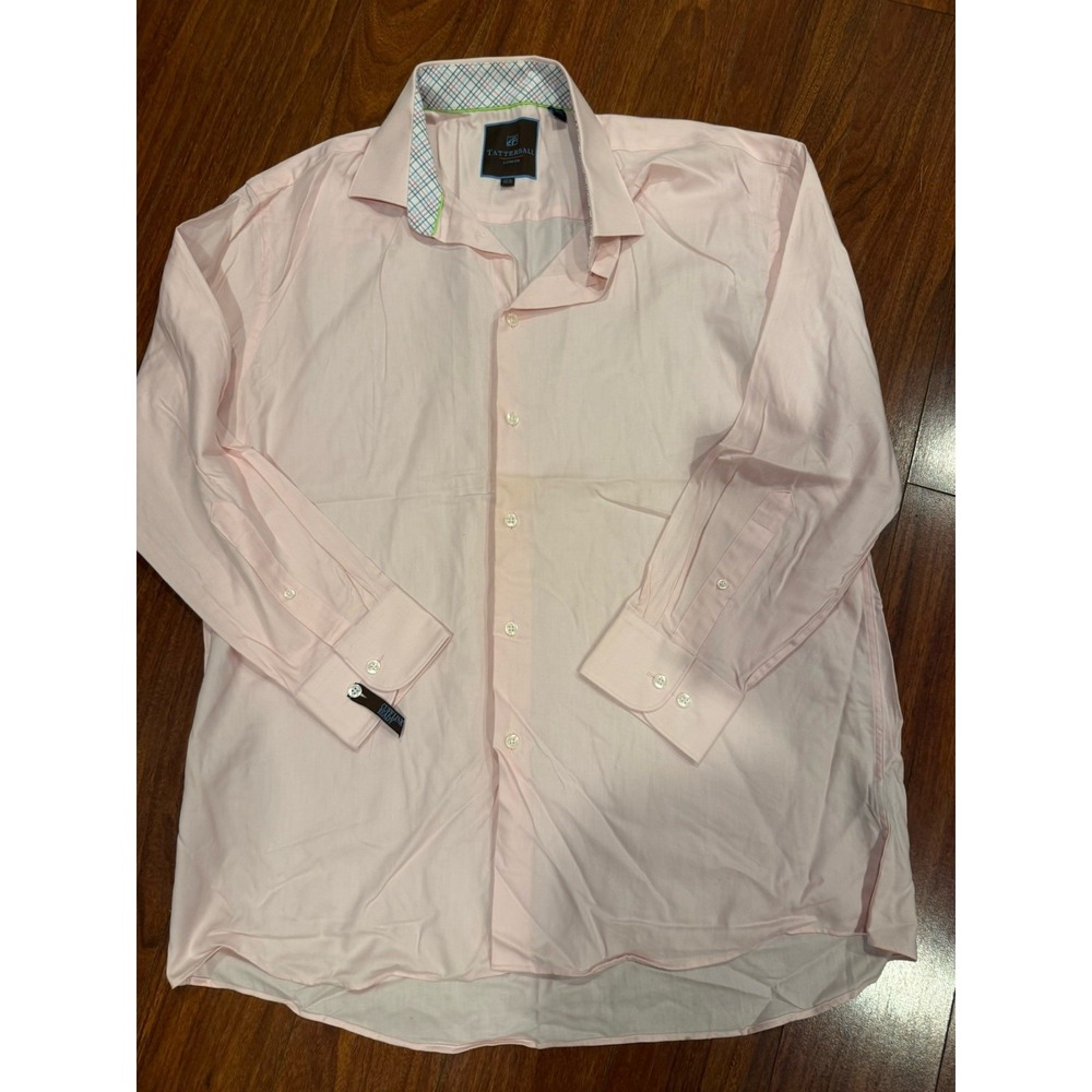 Tattersall London Men's Long Sleeve Button Down Shirt XL Lt Pink